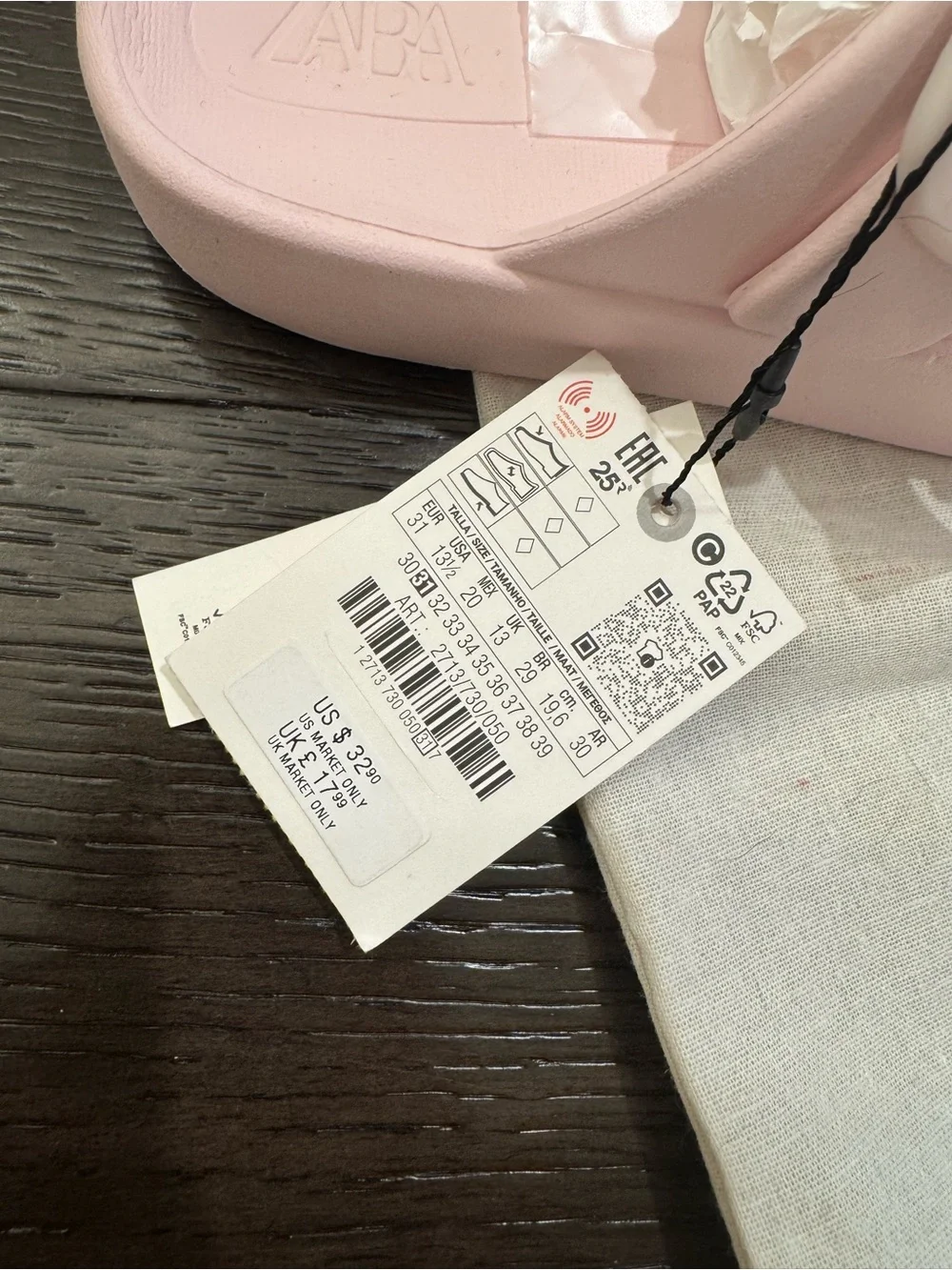 Zara Kids Light Pink Slide Sandals